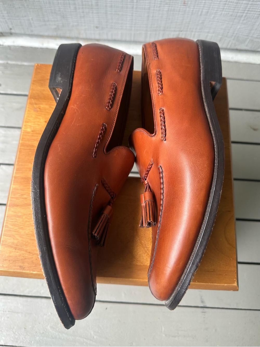 Allen Edmonds  Pembrooke Vintage Tassel Leather Loafers |Cognac~12 - Picture 2 of 9